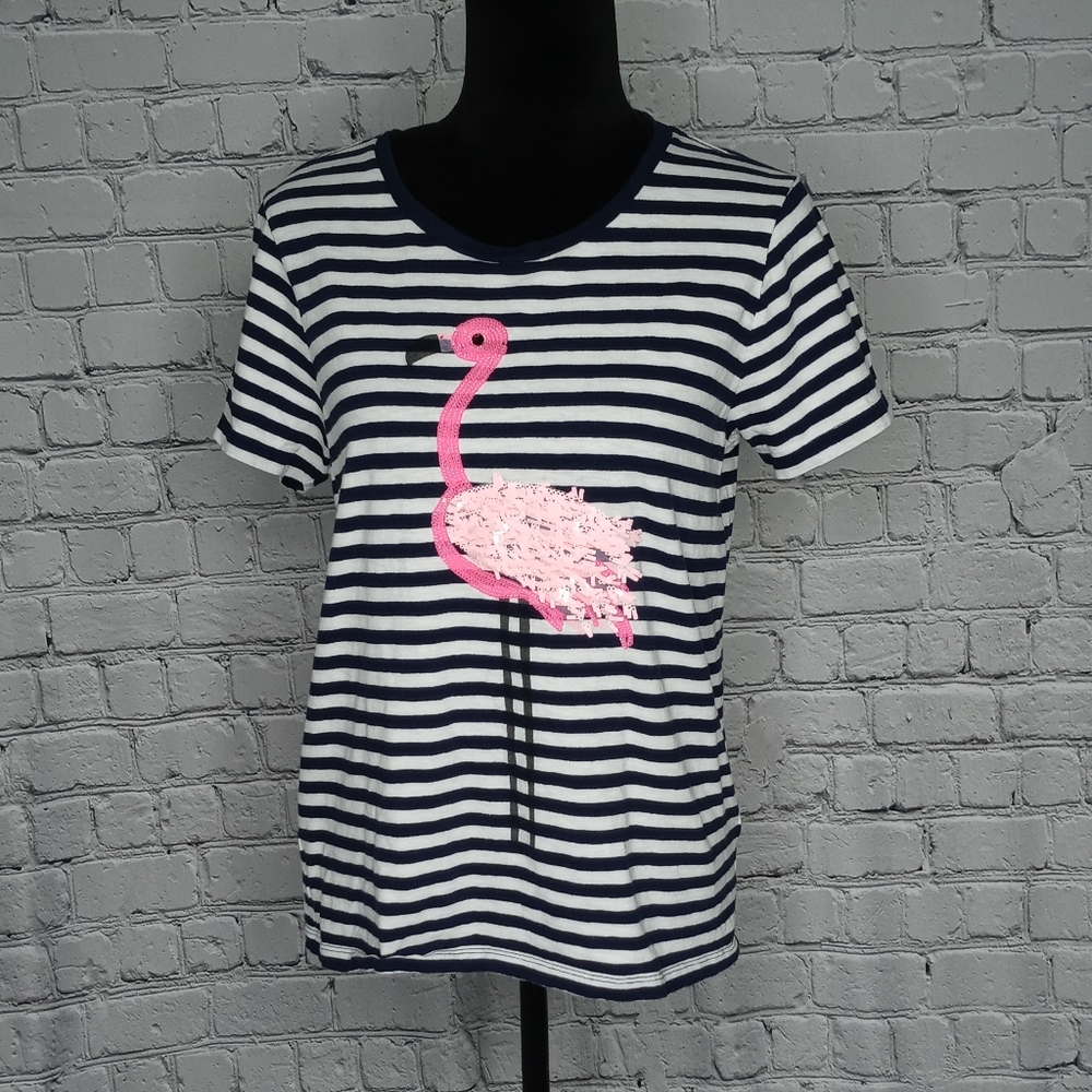 J. Crew factory Striped Flamingo Tee Navy Pink